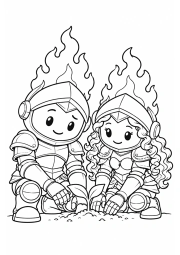 Una planta entre amigos. Dibujo de contornos para colorear.