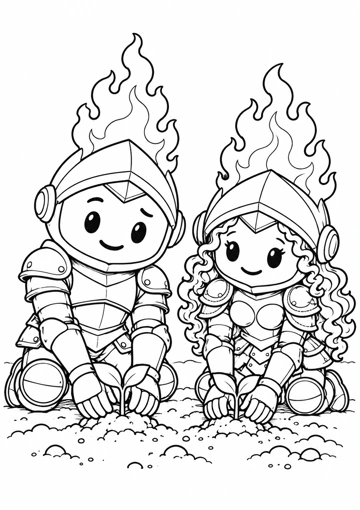 Dos amigos siembran. Dibujo de contornos para colorear.