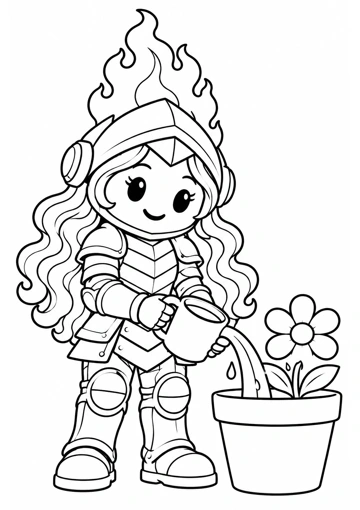 Virtud riega una flor. Dibujo de contornos para colorear.
