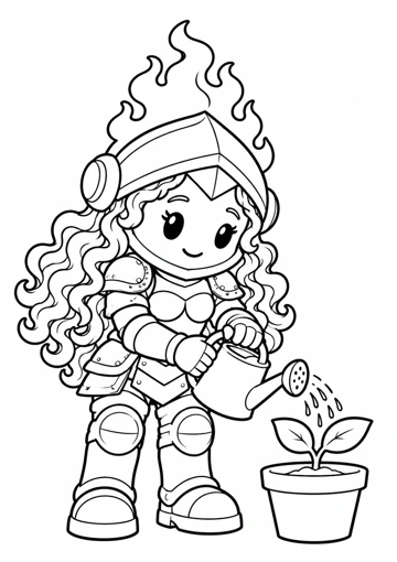 Sabiduría cuida la planta. Dibujo de contornos para colorear.
